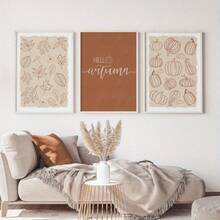 Minimalist Autumn Set Of 3 Prints: Pumpkin Line Art, Rustic Fall Posters - Thanksgiving Seasonal Decor & Holiday Gift Collection Home Decor Halloween Decor Room Decor Halloween - Multicolor - View 1