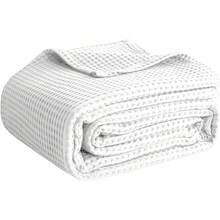Cobija de 100 % algodón para cama, de tejido gofre, para verano, ligera y transpirable, suave para primavera, blanco, cobija tamaño decorativo (127 x 152 cm) - Verde Oscuro - Ver 6
