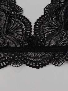 MLeyhoice 1 件黑色蕾丝柔软文胸内衣，露背 - 黑色 - 查看 5