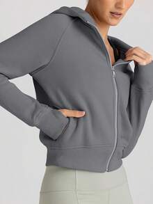 Zip Up Hoodies Cropped Sweatshirts Fleece Fall & Winter Casual Comfy Y2k Tops Women - 深灰色 - 查看 4