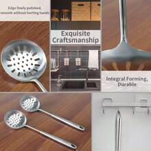 Newness Slotted Spoon, [Rustproof, Heat Resistance, Integral Forming] Durable 304 Stainless Steel Skimmer Spoon With Vacuum Ergonomic Round Handle, Cooking Strainer Spoon For Kitchen, 15.47 Inches - 銀色 - 查看 4