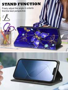 GLANDOTU Ốp lưng ví gập có nam châm bằng da PU màu xanh dương, tương thích với Samsung Galaxy và các dòng điện thoại khác (Họa tiết bướm xanh) Tương thích với iPhone 15/15Plus/15Pro/15Promax Chống nước, chống sốc, chống rơi, chống trầy xước, phiên bản quốc tế, không phải phiên bản nội địa - Nhiều màu - Xem 2