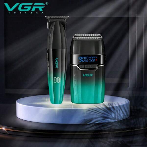 VGR Recortadora de cabello VGR Profesional Cortadora de cabello eléctrica 9000 RPM Afeitadora recíproca Pantalla digital Juego de recortadora Inalámbrica Cortadora de cabello de metal para barbero V-906V-308