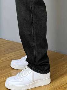 Men's Casual Washed Pocket Straight Loose Fit Jeans, Fashion Everyday Wear - màu đen - Xem 5