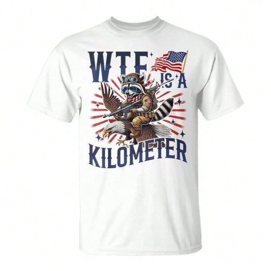 Celebrate National Pride – IS A KILOMETER' T-Shirt with Raccoon and Flag