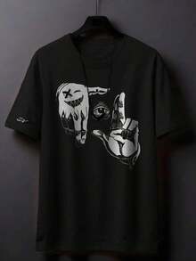 Men's T-Shirt Olhar Smile Shirt T-Shirt Manfinity Street Wear 100% Cotton - màu đen - Xem 1