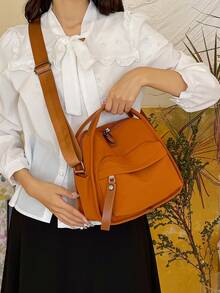 2025春夏新款轻质帆布女士斜挎包，休闲百搭多口袋手提包，时尚拉链开合托特包适合日常使用，购物，手机袋，学院风小方包