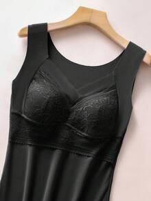 女士保暖背心，新款网眼图案羊毛保暖内衣，舒适固定罩杯聚拢文胸，无钢圈文胸，连体无袖保暖加热打底上衣，秋冬