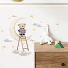 卡通熊、云朵、月亮、楼梯墙面装饰贴纸、自粘云朵、儿童房星星墙贴、家居装饰 - 彩色 - 查看 1