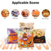 PCS Halloween Treat Ziplock Bags(4x4 Inch) Self-Sealing Candy Cookie Goodie Goody Small Wrap Bags Halloween Party Favors Supplies Decorations Spider Web Bat Pumpkin Pouches Table Decor - 200個聖派翠克節袋子 - 查看 11