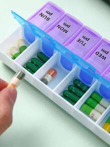 1 Stück 14-Fach Pillenbox, tragbare wöchentliche Pillenbox mit großer Kapazität, 14 Fächer Medikamentenaufbewahrungsbehälter, geeignet für den Schulstart - Verschiedenfarbig - Übersicht 11
