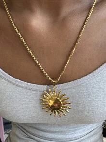 Stainless Steel Swirl Sun Pendant Necklace, Summer Beach Holiday Accessory