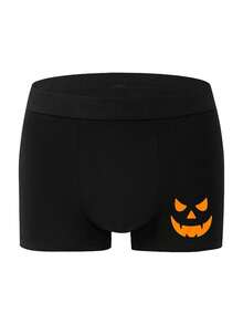 Men's Breathable Boxer Briefs, Halloween Pumpkin Design - Black - View 2