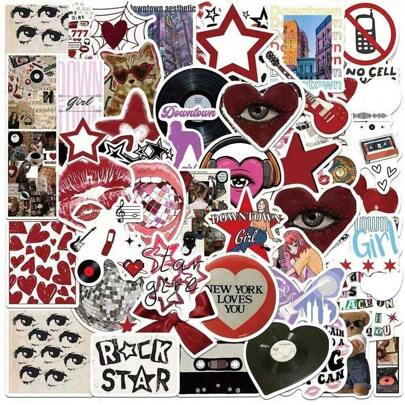 50张Y2K贴纸，酷炫都市风格，80、90年代复古涂鸦美学，Y2K主题礼物贴纸，艺术贴纸，乙烯基贴纸，适用于笔记本电脑、滑板、日记本、笔记本、手机、杯子、吉他、行李箱、学习用品等，返校季必备