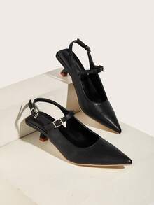 女士尖头纯色高跟鞋，低鞋面皮革鞋面，简约优雅百搭，适合通勤和办公室穿着，小猫跟封闭式鞋头凉鞋