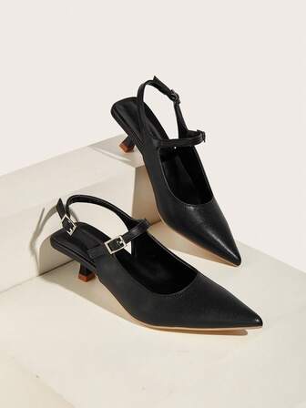 女士尖头纯色高跟鞋，低鞋面皮革鞋面，简约优雅百搭，适合通勤和办公室穿着，小猫跟封闭式鞋头凉鞋