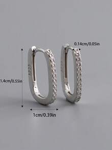 HuooNew 1pair Advanced 925 Sterling Silver Ellipse & Square Shape Micro Inlaid Cubic Zirconia Earrings, Unisex Silver Jewelry For Gift - Silver - View 3