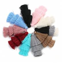 4 unidades/pacote de brincos com pingente de borla ombré de poliéster com 3 camadas, 70 mm, bloco de cores, longo, para mulheres, boêmio, multicamadas, brincos de borla, acessórios para brincos faça você mesmo