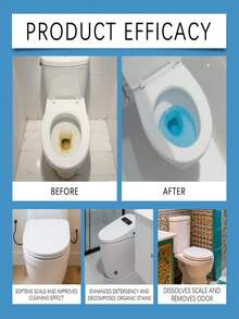 1 Pack Of 8 Toilet Cleaning Tablets For Removing Stains, Scale, And Odors, Leaving A Fresh Fragrance And Maintaining The Toilet. These Tablets Clean Efficiently By Quickly Dissolving And Removing Yellow Stains, Urine Scale, Water Scale, And Other Dirt From The Inside Walls Of The Toilet. They Are Easy To Use, Saving Time And Effort.