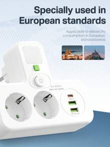 Enchufe de pared/plano Especificación europea Interruptor de control único 2AC 3Usb(1Type-C) 110V-250V,10A/2500W Máx, Negro/Blanco Adecuado para hogar, dormitorio, oficina, sala de estar, etc.