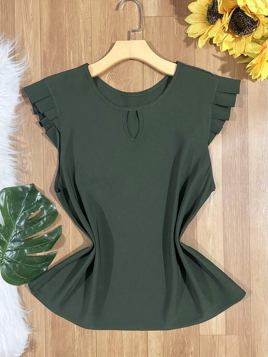 Women's Fashion Crepe Tank Top - Army Green - View 1