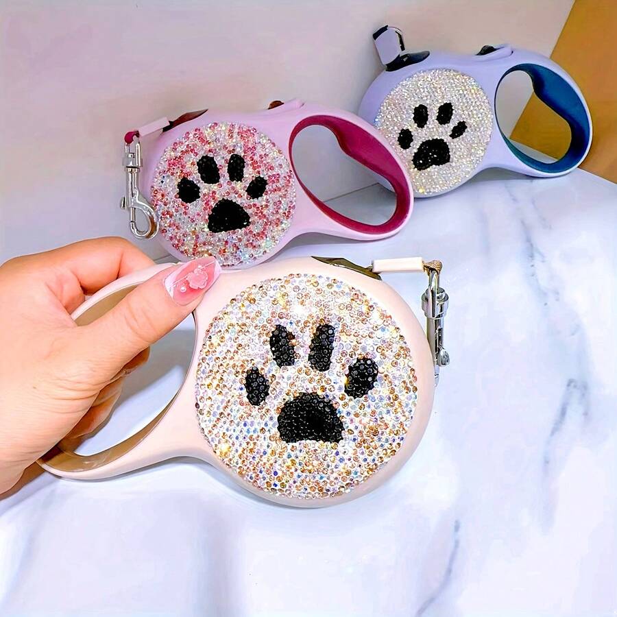 Laisse rétractable pour chien mignonne avec paillettes en diamant de 5 mètres