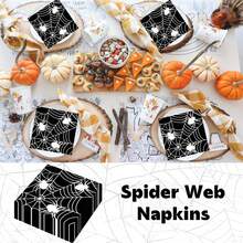 20 buc/40 buc/60 buc/Set, Șervețele negre de pânză de păianjen de Halloween, Prosoape de mână de unică folosință cu tematică de pânză de păianjen neagră, Șervețele de hârtie de unică folosință cu tematică de pânză de păianjen de Halloween, Prosoape decorative pentru cină, pentru decorațiuni festive pentru petreceri de ziua de naștere