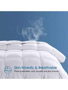 1件装绗缝格子秋冬保暖超柔软超细纤维被，填充羽绒替代物，柔软透气，带角袢，白色 - 白色 - 查看 8