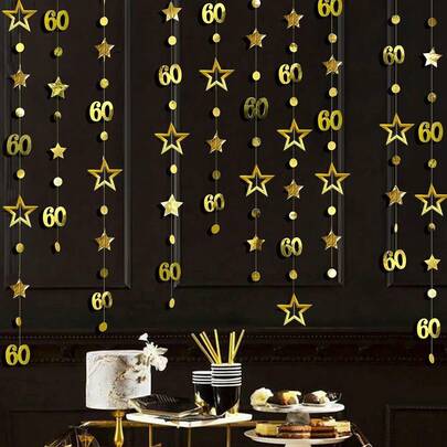 2pcs/4pcs 60th Birthday Decorations For Women Men Gold Number 60 Circle Dot Twinkle Star Hanging Streamer For 60 Year Old Birthday Party Backdrop Decorations 60 Anniversary Party Supplies Birthday Decorations