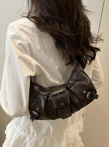 1 件女式复古机车朋克风格铆钉装饰可调节肩带大容量柔软仿油皮革渐变色单肩腋下包，适合工作、通勤、约会、派对 - 咖啡 - 查看 5