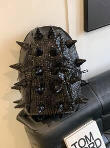 时尚皮革 3D 刺猬背包，学生和爱好者背包，独特设计，多功能，大容量旅行背包，时尚背包 - 彩色 - 查看 7