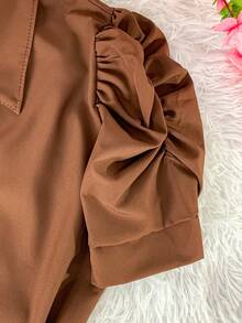 Women's Fashion Collared Blouse With Buttons On The Front, Code 1 - Brown - View 2