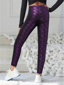 Leggings metálicos de sirena para niñas, adecuados para vacaciones, baile, fiesta