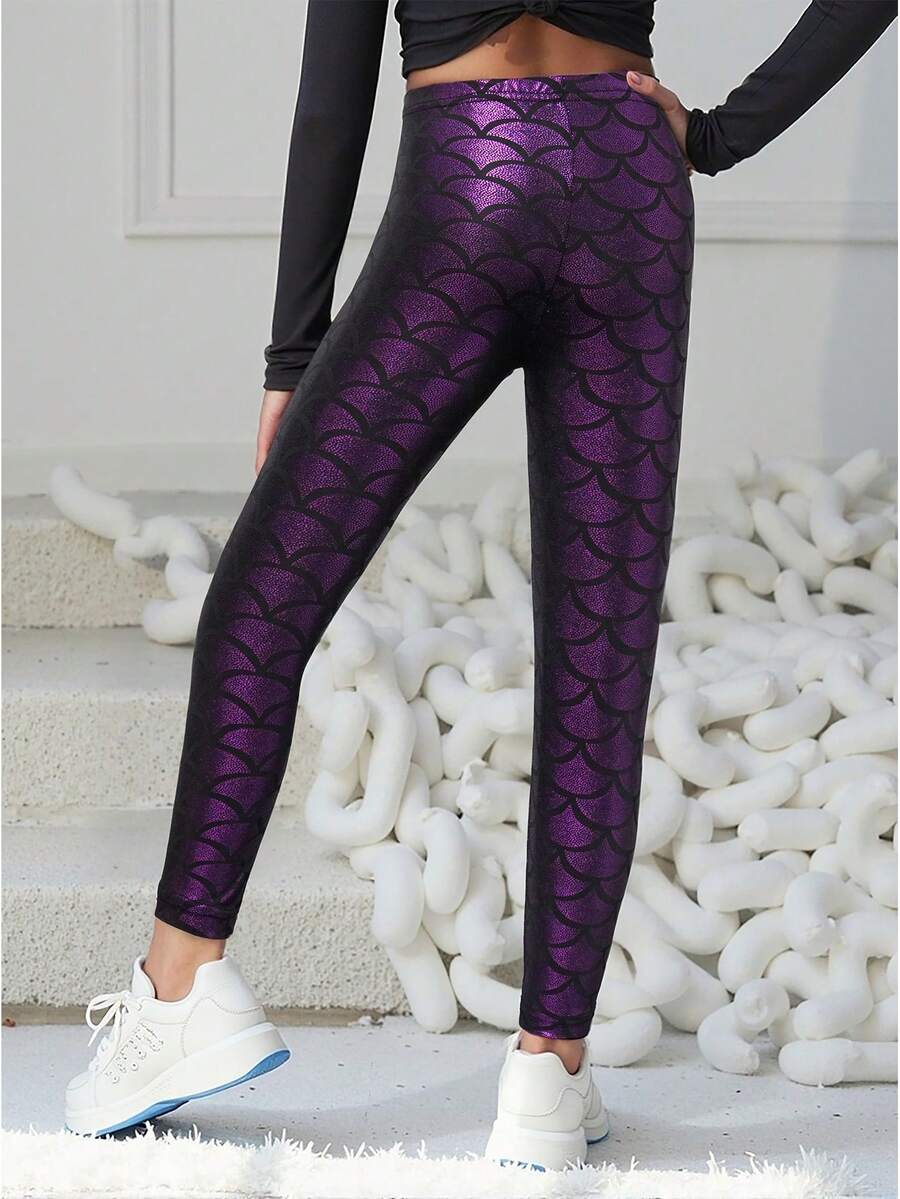 Leggings metálicos de sirena para niñas, adecuados para vacaciones, baile, fiesta