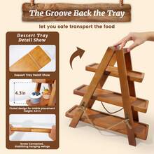 MOUGIGI Rustic 3-Tier Wooden Cupcake Stand With Swing Design - Tiered Serving Tray For Cake, Dessert, Snack Display | Donut Stand For Party, Halloween Decorations, Christmas Gift - Removable Trays & Sturdy Wooden Shelves For Birthday, Catering, Centerpieces