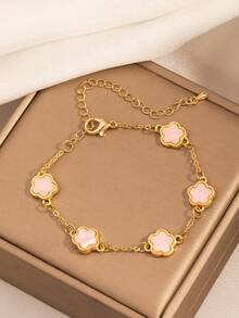 1条时尚铜花装饰链手链，适合女性日常佩戴，情人节、母亲节礼物，送给妈妈的理想之选 - 粉色 - 查看 5