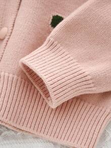 2pcs/Set Young Girl Cute Long Sleeve Fruit Print Top And Pleated Skirt Set, Autumn/Winter