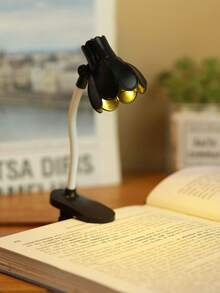 1个迷你可调节角度铃兰花形LED阅读灯，带夹子，桌面装饰迷你台灯，夜间护眼阅读灯（含电池），床头阅读灯