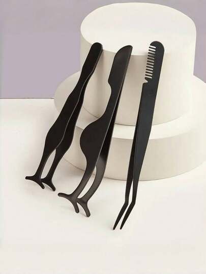 3件套睫毛辅助工具套装，带梳子的假睫毛镊子，易于拾取和定位睫毛，紧密贴合，美容必备工具，睫毛夹，睫毛工具，适用于家庭和商业用途。睫毛梳理镊子，美容工具，化妆假睫毛助手，美容工具眉毛塑形套装。用于睫毛嫁接