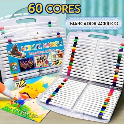 Caneta Marcadora Acrílica 60/48/36/24 Cores Desenho Papel Vidro Madeira Plástico Tecido