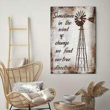1pc Rustic Farmhouse Windmill Wall Art With Inspirational Quote, Distressed Wood Look Canvas Decor, Motivational Vertical Print For Living Room Bedroom Office, Country Style Home Decoration - Nhiều màu - Xem 4