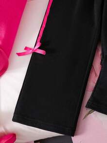 Conjunto de sudadera con cuello redondo y pantalón de chándal con estampado gráfico de corazón para niña preadolescente - Rosa Fucsia - Ver 6