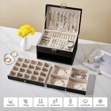 Sour Lemon Jewelry Box 3 Levels, Large-Capacity Jewelry Storage Box, Jewelry Box With 2 Drawers, Suitable For Rings, Necklaces, Watches, Earrings, Bracelets, Watch Jewelry Storage Display Box, Lockable, Gift Idea