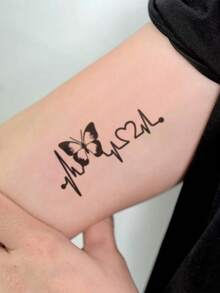 1 件 7-14 天防水防汗草本蝴蝶、心脏、心电图临时纹身贴纸 - 黑色 - 查看 4