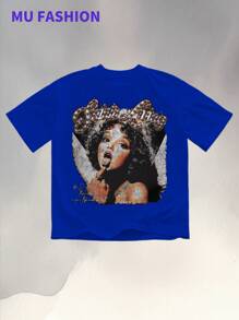 Angel Graphic Tee (220g Cotton T-Shirt) Streetwear Tee: Move In Silence  Printed T-Shirts, Cotton T Shirt Unisex T-Shirts, Casual And Comfortable To Wear Men's T - Shirt Ideal For Both Casual Outings And Home Relaxation Funny T Shirts