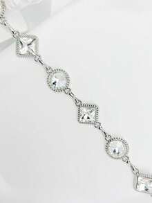 Silver Versatile Square & Round Rhinestone Decor Thin Waist Chain, Minimalist Chic Fashion Accessory To Pair With Dresses And Shirts Fall, Autumn, Halloween - Multicolor - View 3