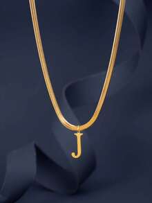 1pc European & American Fashion 26 Letter Pendant Blade Chain Necklace, 18K Gold Plated Stainless Steel, Non-Fading, Suitable For Women Everyday & Holiday Wear