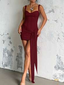 Lace Ribbon Strap Fitted Sexy Dress For Women