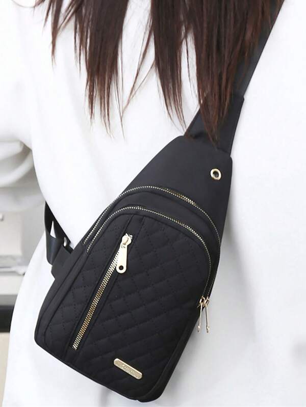 Versatile Fashion Embroidered Plaid Women's Crossbody Chest Bag, New Chest Bag, Women's Backpack, Sports Sling Bag, Shoulder Bag, Casual Nylon Bag, Sling Phone Pouch