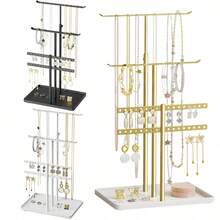 1pc Jewelry Holder Organizer Stand,Adjustable Jewelry Tree 17.5" Height (Max),Jewelry Stand Organizer For Necklace Earring,3-Tier Jewelry Hanger For Necklaces, Bracelets, Earrings, Stainless,Metal Jewelry Stand With Tray For Storing And Displaying Necklaces, Earrings And Bracelets, Earring Display Stand, Suitable For Home Storage Or Jewelry Retail, Valentine's Day Gift. Sun Travel Cool For Women Storage Organizer Travel Essentials Back To School Dormitory Storage Fall Decor - Multicolor - View 6